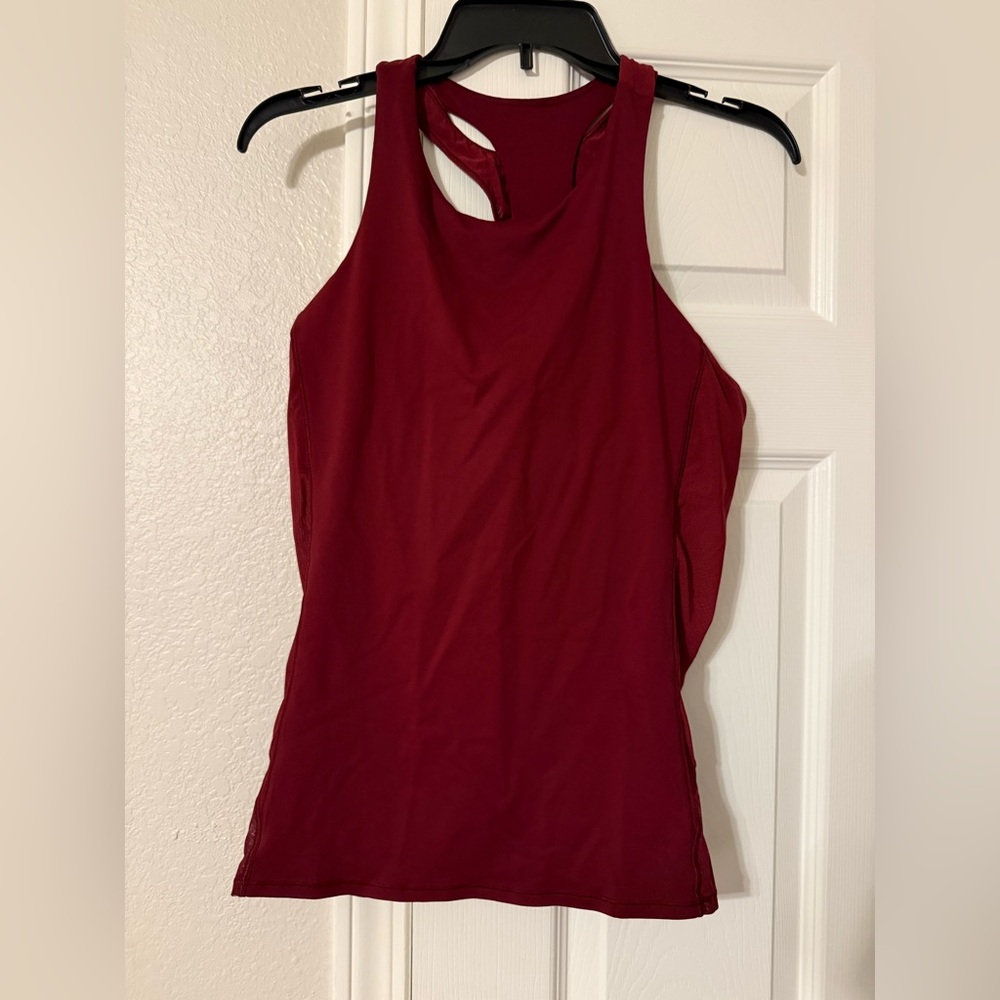 lululemon athletica Women's Deep Red Racerback Tank with Polka Dot Mesh Back.